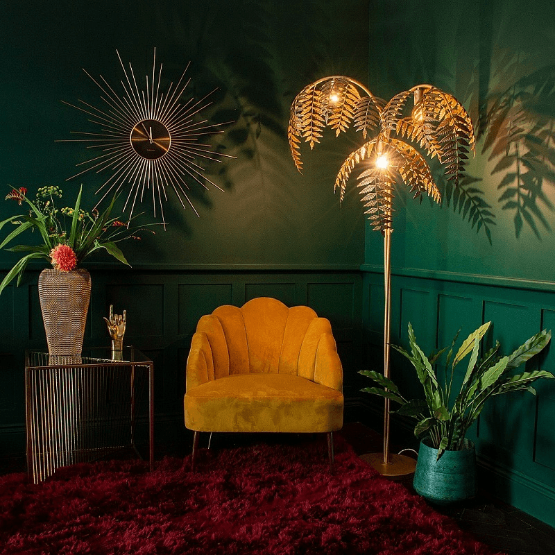โคมไฟตั้งพื้น DEEPWOOD รุ่น WROUGHT GOLDEN PALM TREE สีทอง 3 หัว